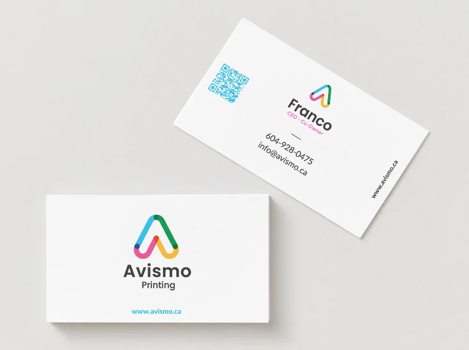 Avismo business cards on a desk