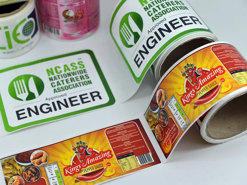Rolls of glossy full-colour product labels
